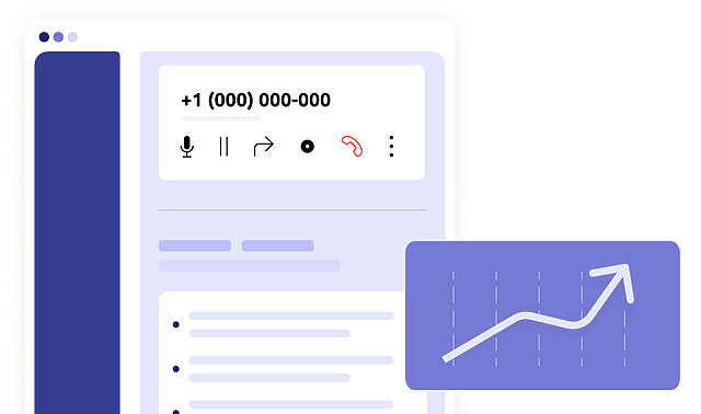 Interface d'appel et courbe en hausse pour montrer l'avantage de la base de connaissances