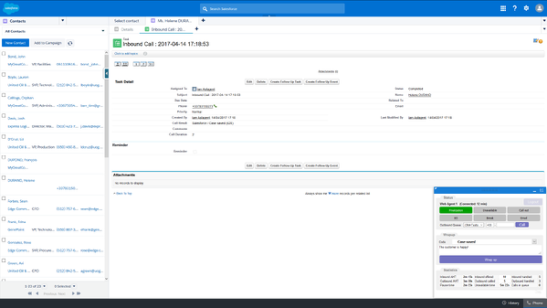 Fiche client du CRM avec Diabolocom