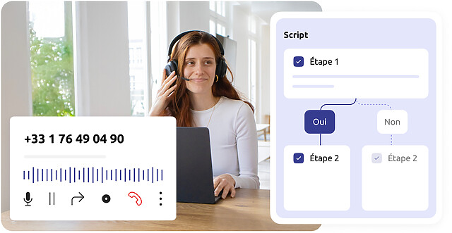 Agent de centre de contact, ainsi qu'une interface avec un appel en cours, et un script d'appel pour la charte d'accueil téléphonique