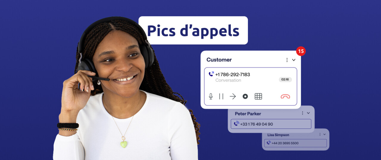Agent de centre de contact gérant un pic d'appels avec la solution Diabolocom.