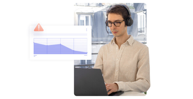 Un agent concentré, ainsi que des statistiques pour centre d'appels sous forme de graphique et une alerte.