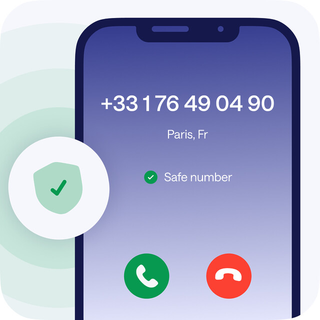 Visuel d'un téléphone avec un appel entrant et une icône de protection