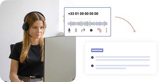 Agent en communication, avec une interface CRM et une retranscription