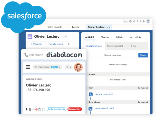Intégration CTI Salesforce : L'expertise de la téléphonie cloud de Diabolocom combinée à l'expertise du CRM Salesforce pionnier sur son marché